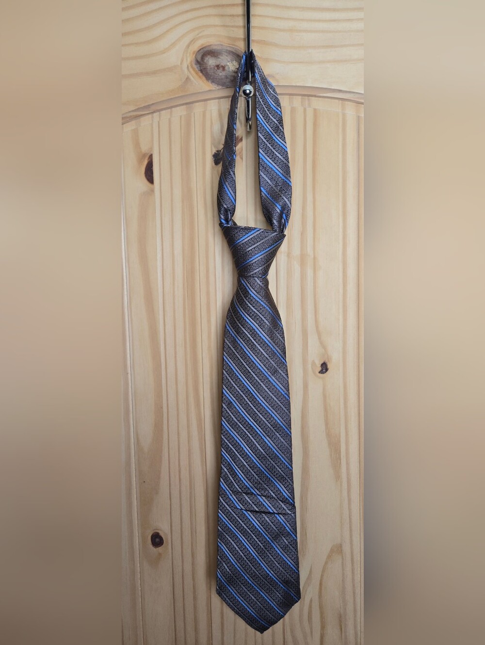 Burma Bibas 100% Silk Men's Necktie Brown Blue Striped Geometric Dress Tie